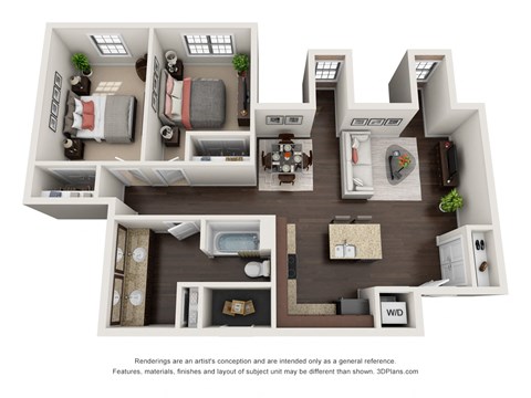 Floor plan for 2 beds, 1 bath, 1021 sqft